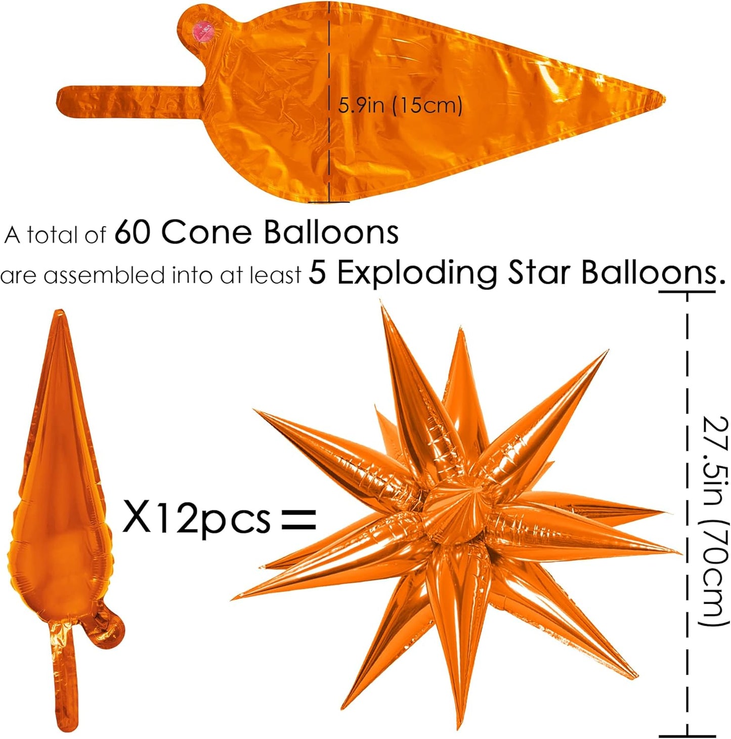 ZAKVOOR 60 Pcs Star Balloons 12 Spike Foil Explosion Party Decoration Balloons for Christmas New Year Eve Birthday (Silver)
