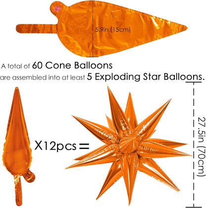 ZAKVOOR 60 Pcs Star Balloons 12 Spike Foil Explosion Party Decoration Balloons for Christmas New Year Eve Birthday (Silver)