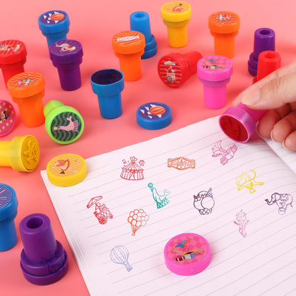 24 PCS Camp Party Favors Camping Adventure Mini Stamps Colorful Self Inking Stamps Camping Themed Party Favors for Boys Girls Student School Classroom Rewards Carnival Prizes Supplies