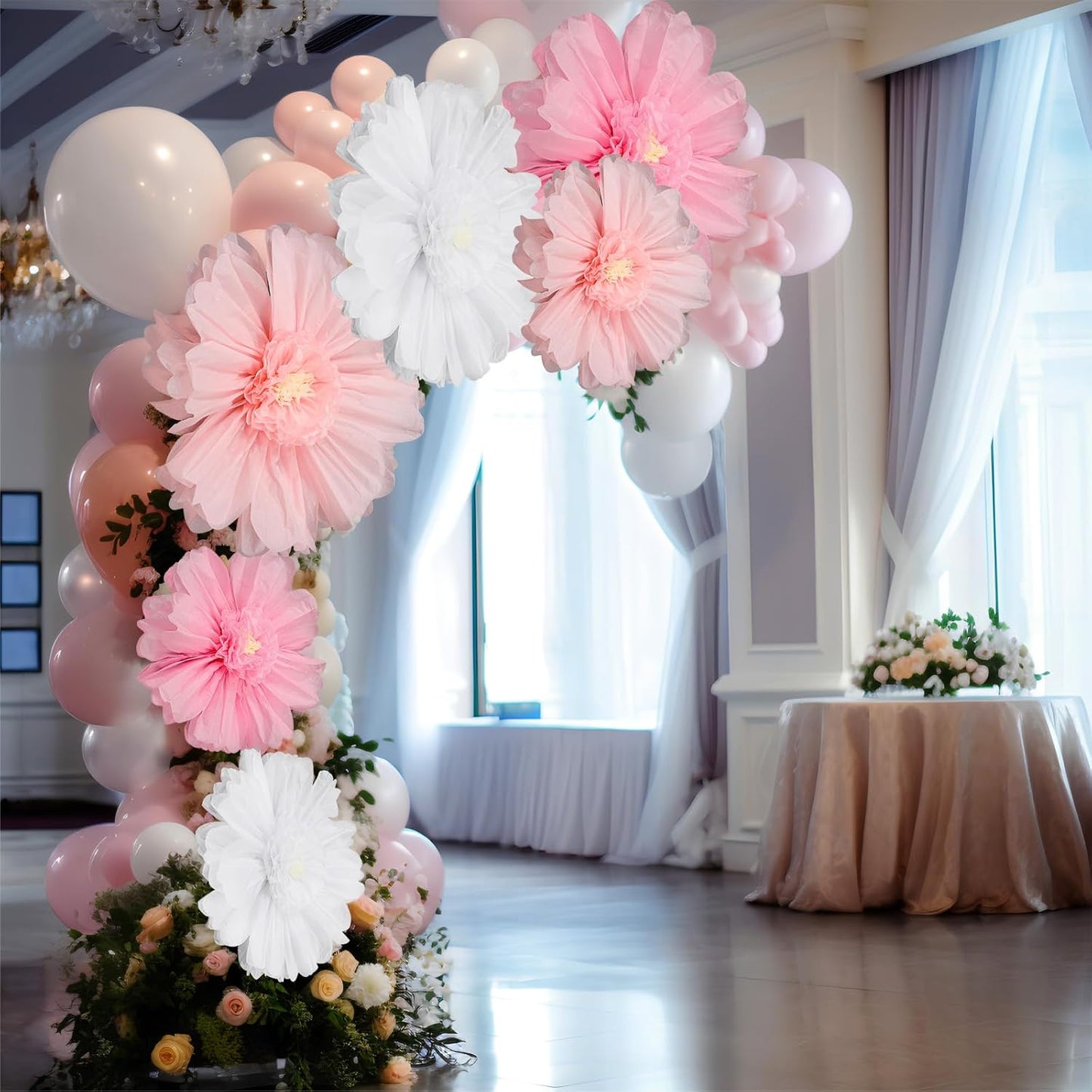 Giegxin 20 Pcs 31.5'', 23.6'', 11.8'', 9.8'' Pink Giant Paper Flower Boho Large Tissue Flower for Wall Pink Pom Pom Floral Decoration for Wall Wedding Bridal Shower Classroom Tea Party Birthday Decor