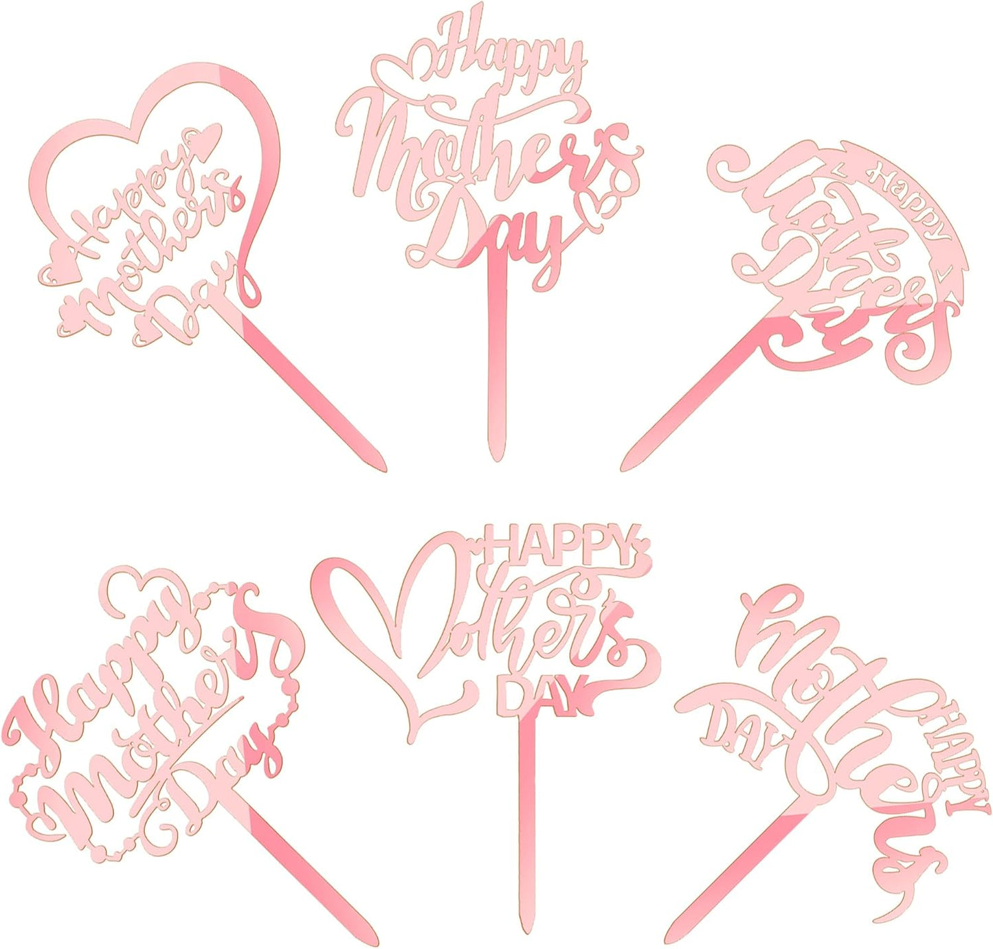 24 PCS Happy Mother's Day Cupcake Toppers with Glitter Heart Love Mother Best Mom Cupcake Picks for Happy Mother's Day Theme Women Birthday Party Cake Decorations Supplies Rose Gold
