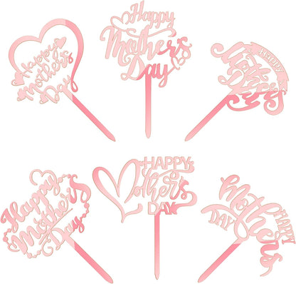 24 PCS Happy Mother's Day Cupcake Toppers with Glitter Heart Love Mother Best Mom Cupcake Picks for Happy Mother's Day Theme Women Birthday Party Cake Decorations Supplies Rose Gold