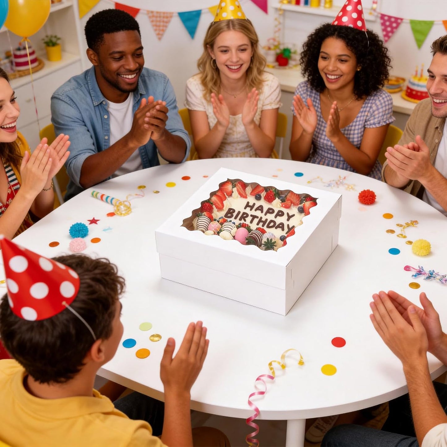 COTOPHER 50 Pcs Cake Boxes 8 Inch, 8x8x5 Inches Cake Containers (25 Boxes & 25 Boards), White Bakery Boxes with Windown for Cookies, Desserts, Cupcake, Pastries, Birthday, Wedding, Mother's Day