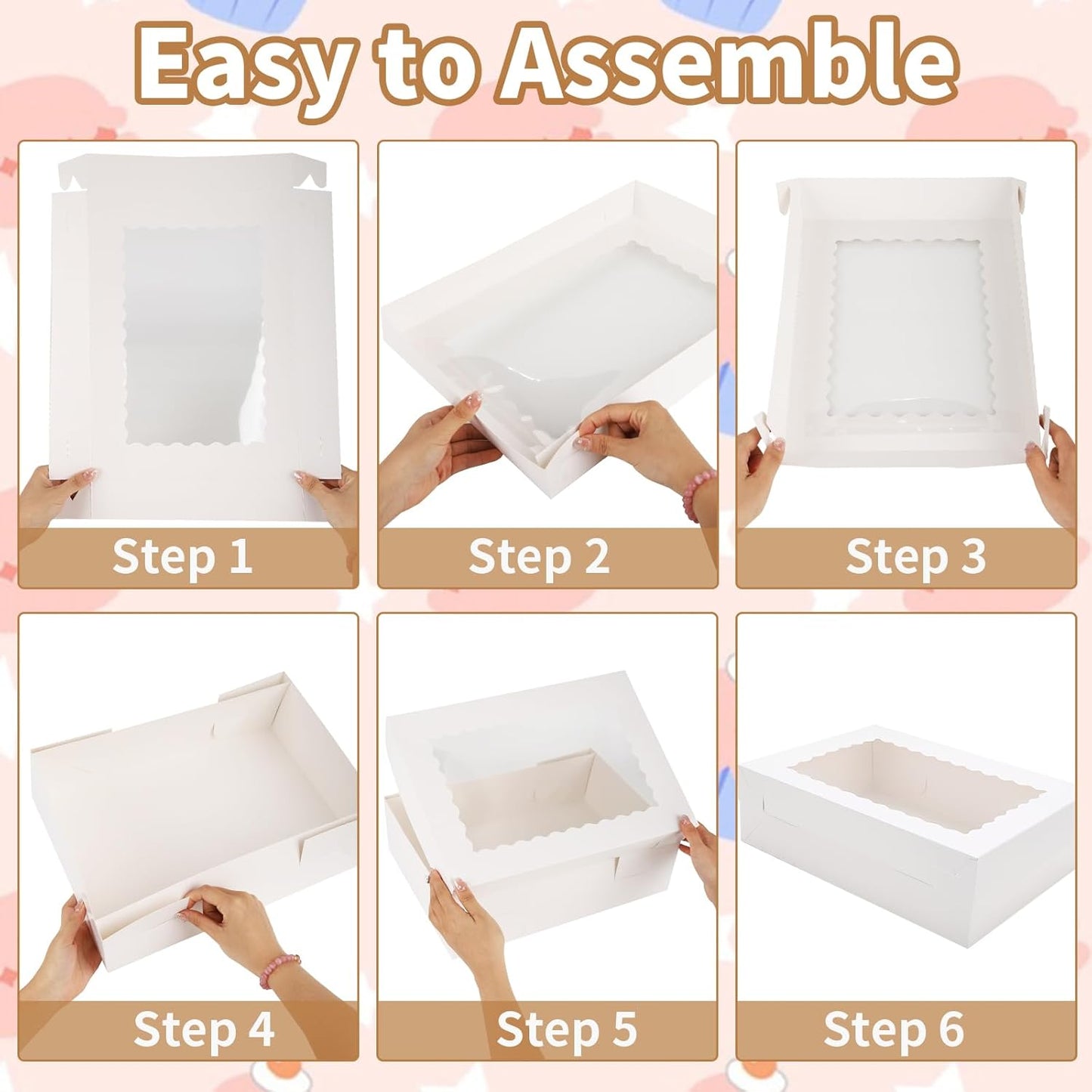12 Sets 14x10x4 Inch White Bakery Boxes Half Sheet Cake Boxes with Window, Large Treat Boxes for Pastry Baking Cake Donuts Cupcake Pie Packaging