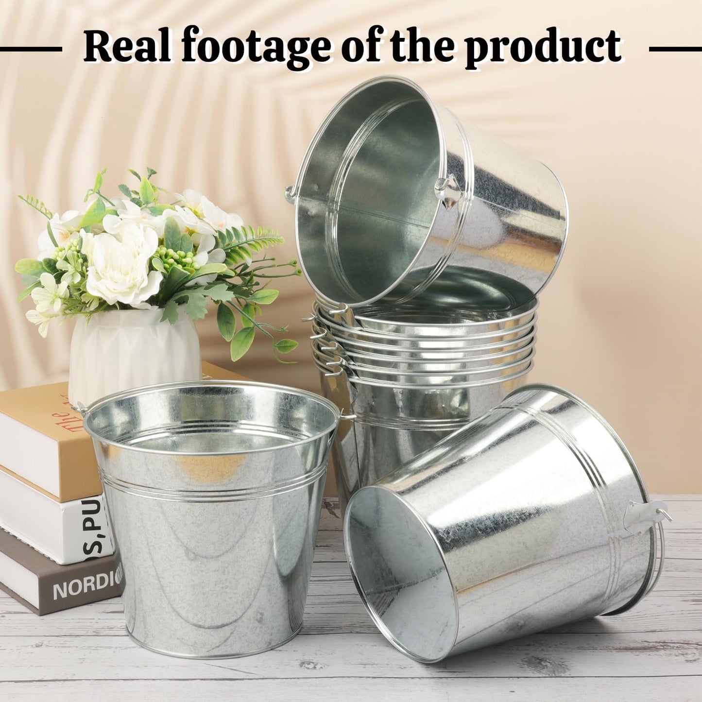 3 PCS 15.3 x 9 x 6 inches White Metal Galvanized Tub with Iron Handles, 3 Gallon Beverage Tubs for Parties, Large Ice Buckets for Beer, Wine, Cocktails & Outdoor Events