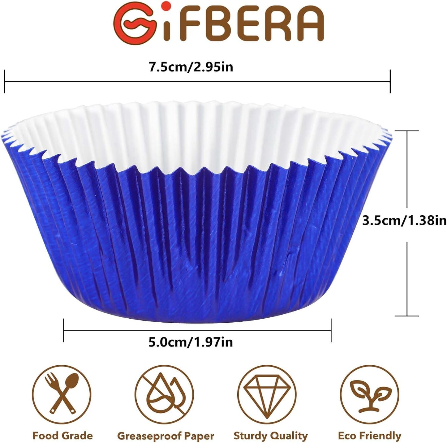 Gifbera White Metallic Foil Cupcake Liners Standard Size Baking Cups, 200-Count