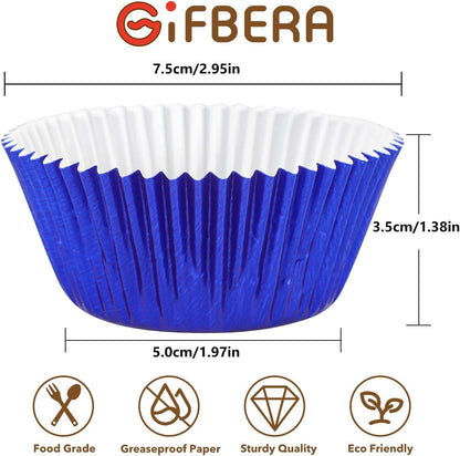 Gifbera White Metallic Foil Cupcake Liners Standard Size Baking Cups, 200-Count