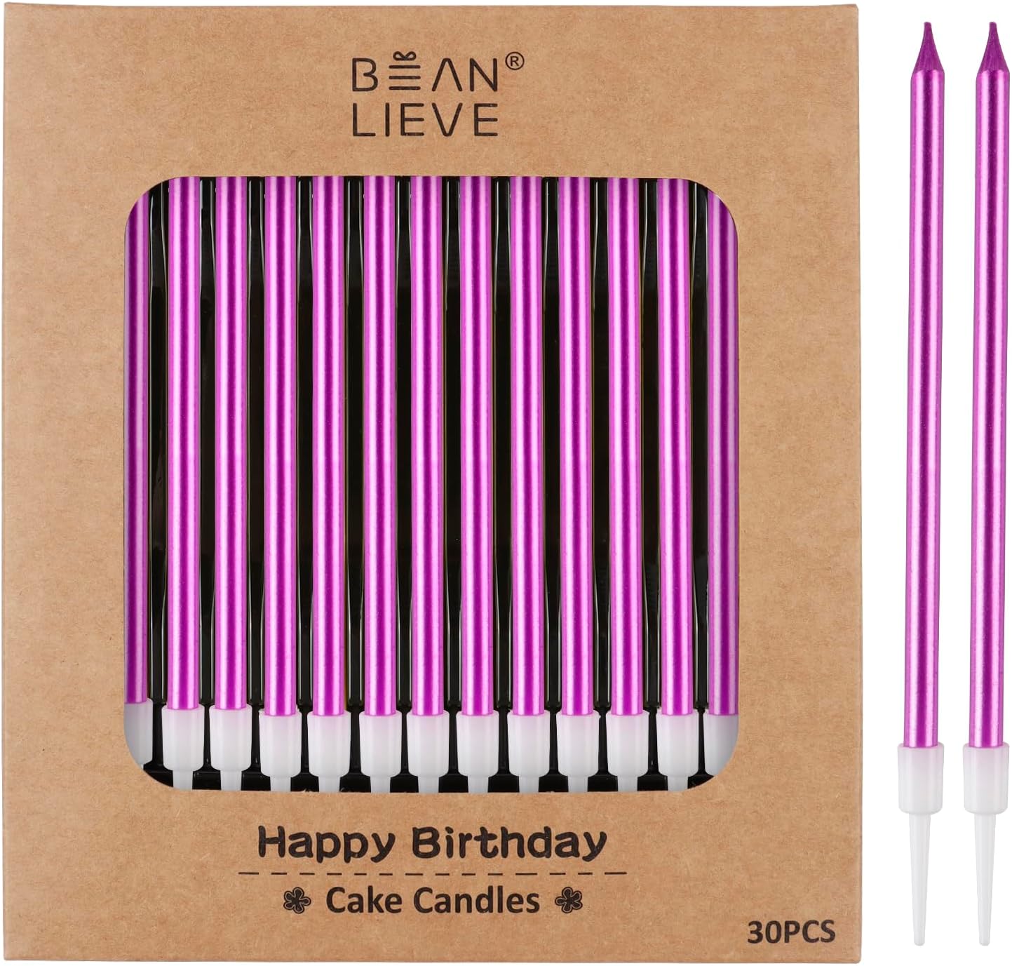 BEAN LIEVE 30-Count Champagne Gold Long Thin Metallic Birthday Candles, Cake Candles, Birthday Parties, Wedding Decorations, Party Candles, Cake Decorations