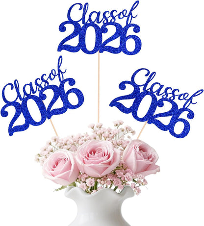 Gold Class of 2026 Double-sided Graduation Table Centerpieces, 12 Pcs Grad Party Decorations with Sticks, Graduation 2026 Party Supplies for Table Decor