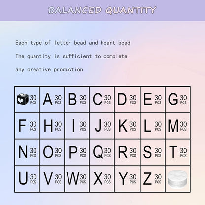 Amaney 1400pcs Glow Letter Beads, Heart Beads Whit Elastic Beading Cord,4x7mm Round Acrylic Alphabet Beads for Friend Bracelet Jewelry Making