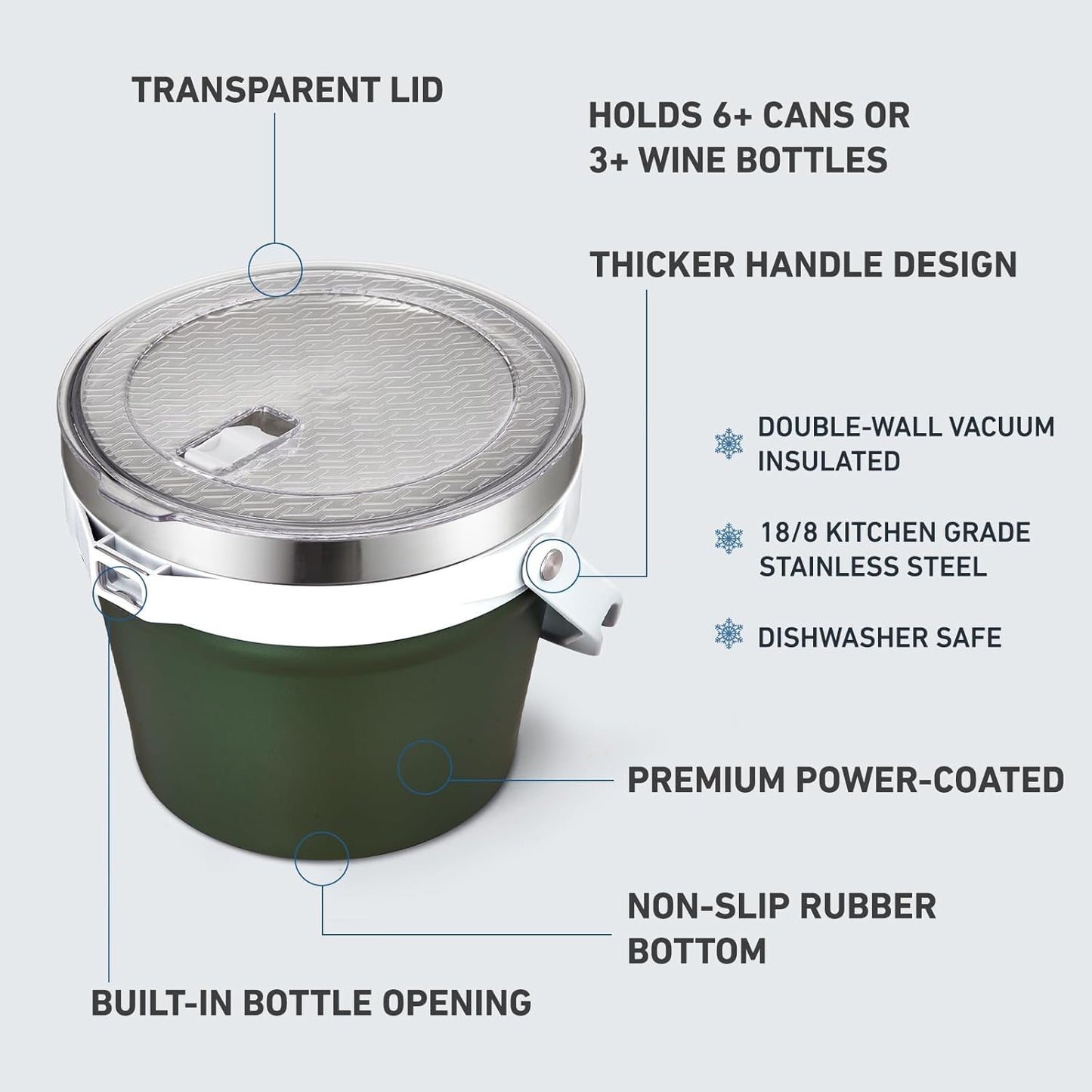 COKTIK 7L Insulated Ice Bucket with Lid，Double Wall Vacuum Stainless Steel Beverage Bucket Keeps Frozen Longer，Holds 6 Longnecks or 3 Bottles of Wine，for Cocktail, Champagne, Large Parties(Blue)