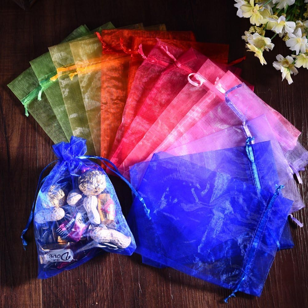 Wudygirl 100pcs 5X7 Inches White Organza Bags Christmas Drawstring Pouches Party Wedding Favor Bags Goodie bags(White 5x7)