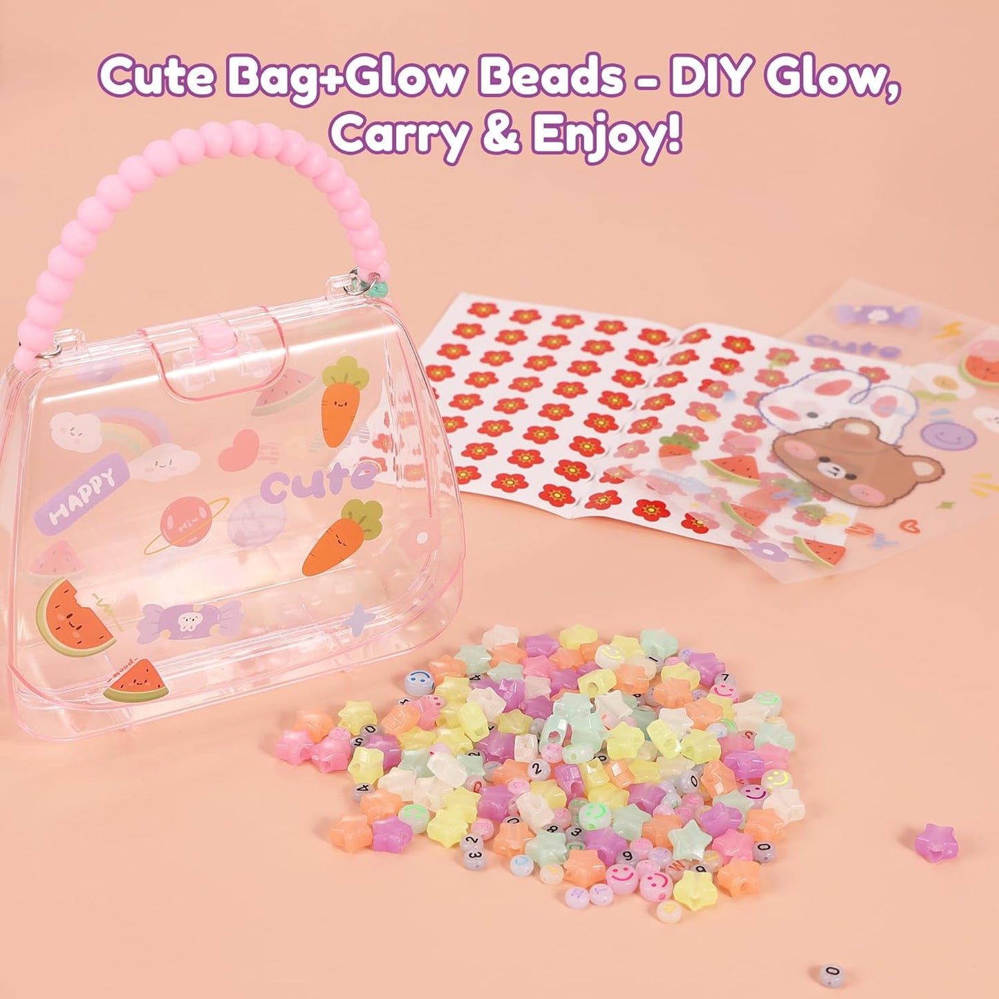 Tilhumt Glow in The Dark Beads for Bracelet Making Kit with Cute Bag for Adults, 9mm Rave Pony Beads Kit, Letters&Number&Star Neon Bead, Ideal Gift for Adult Craft Lovers