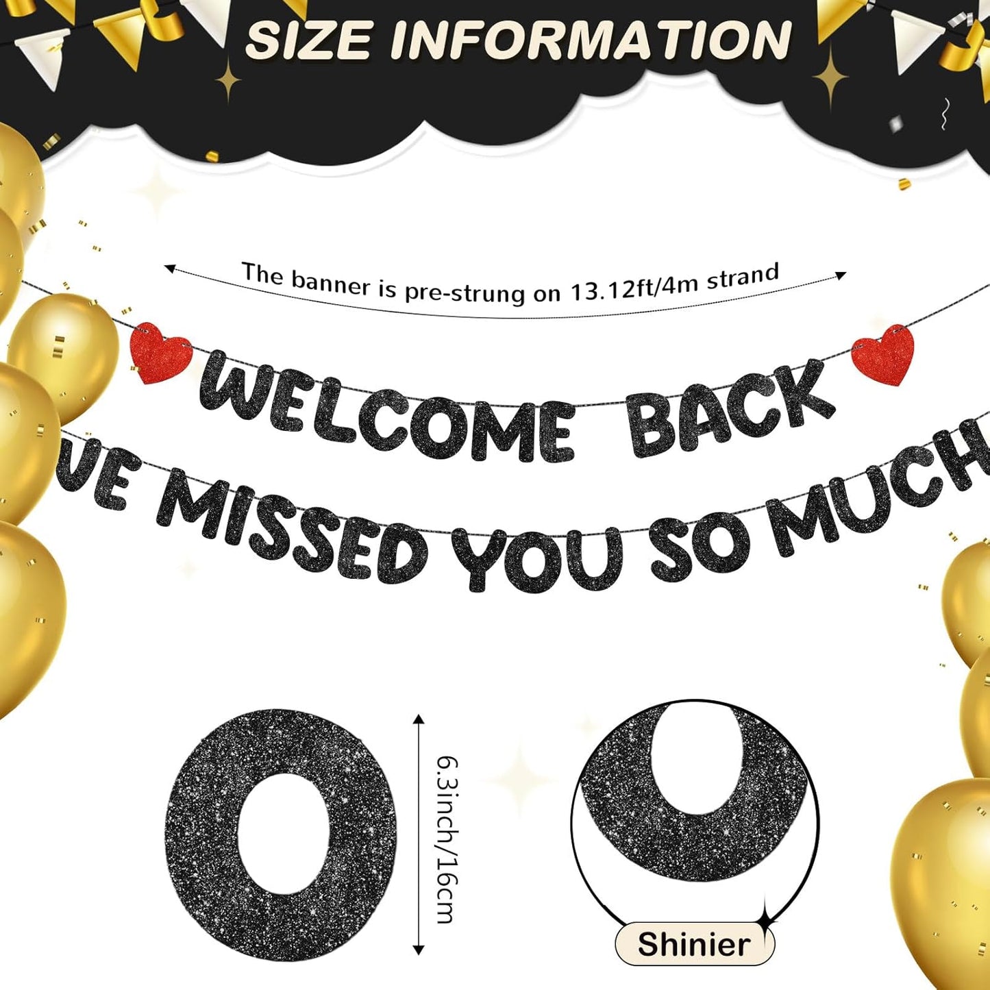 Fulmoon Pre Strung Welcome Back We Missed You So Much Banner, NO DIY, Glitter Welcome Home Celebration Decorations Family Gathering, Back to School, Military Homecoming Decoration(Dark Blue)