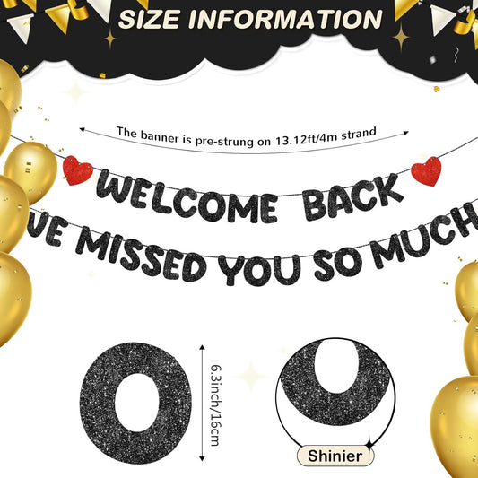 Fulmoon Pre Strung Welcome Back We Missed You So Much Banner, NO DIY, Glitter Welcome Home Celebration Decorations Family Gathering, Back to School, Military Homecoming Decoration(Dark Blue)