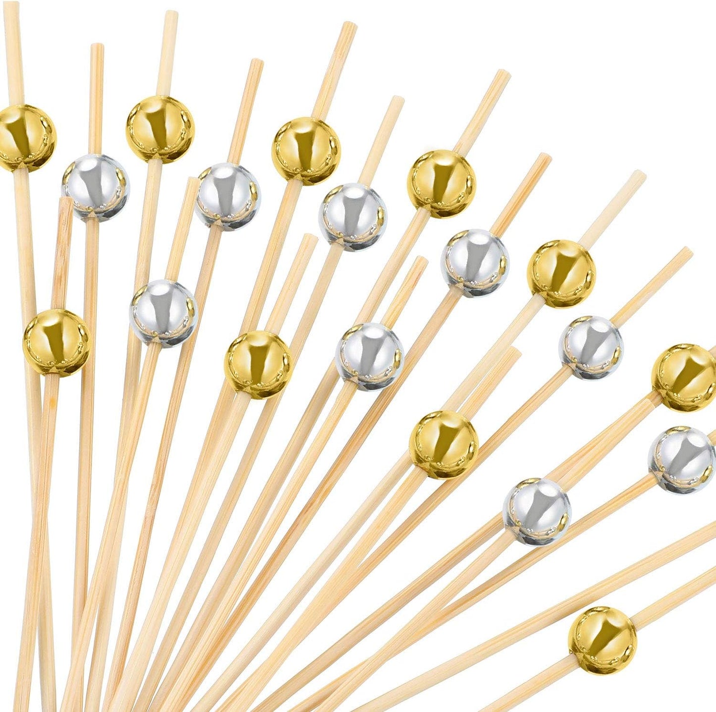 Blulu 200 Pack Cocktail Picks Fancy Toothpicks for Appetizers 4.7 Inch Pearl Cocktail Skewers for Drink Bamboo Flavored Stick Charcuterie Fruit Food Accessories Birthday Wedding Party Decor
