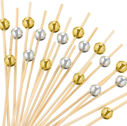 Blulu 200 Pack Cocktail Picks Fancy Toothpicks for Appetizers 4.7 Inch Pearl Cocktail Skewers for Drink Bamboo Flavored Stick Charcuterie Fruit Food Accessories Birthday Wedding Party Decor