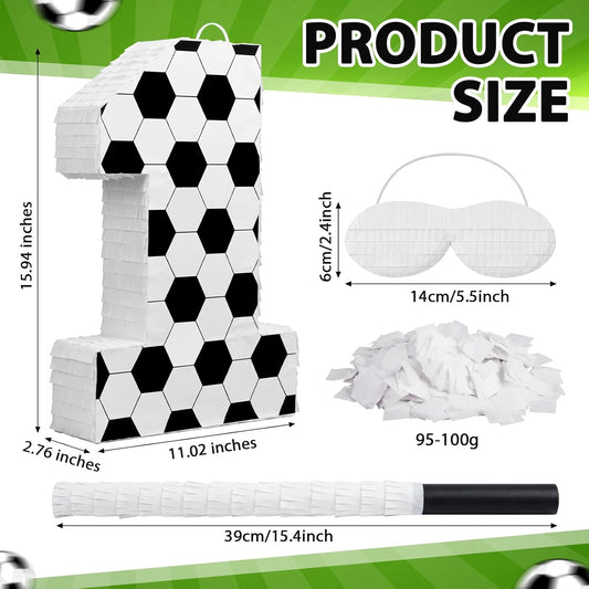 Gemscream Number 9 Soccer Piñata Bundle with Blindfold and Stick Small Piñata Party Decoration for Mexican Fiesta Cinco De Mayo School Anniversary Football Party Celebration Gift 15.75 x 11 x 2.8 in