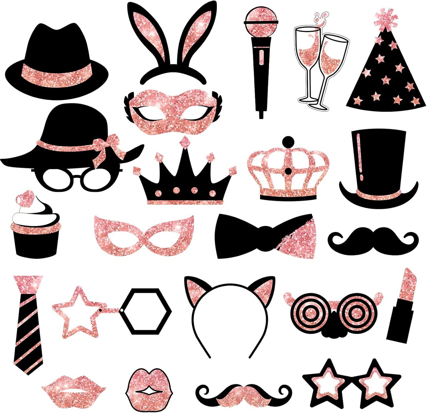 Zonon 24 Pcs Funny Photo Booth Props Class of 2026 Graduation Birthday Wedding Family Class Reunion Prom Disco Party Celebration Decoration Supplies Mix of Hats, Lipstick, Tie(Blue and Black)