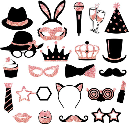 Zonon 24 Pcs Funny Photo Booth Props Class of 2026 Graduation Birthday Wedding Family Class Reunion Prom Disco Party Celebration Decoration Supplies Mix of Hats, Lipstick, Tie(Blue and Black)