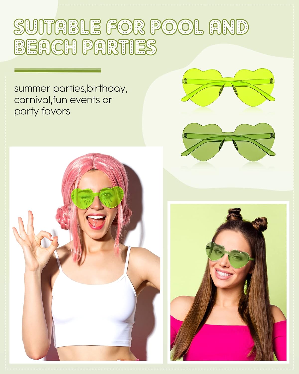 Frienda 20 Pairs Heart Shaped Sunglasses Rimless Candy Color Glasses for Women Men Party Favor