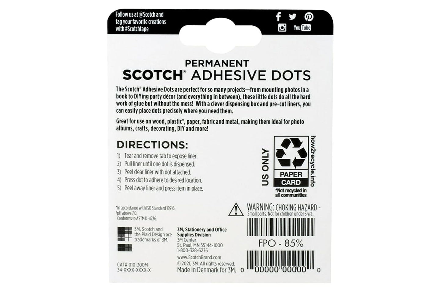 Scotch Adhesive Dots, Medium, 0.3 inches, 300 Dots/Pack, Easy Dispensing, Permanent, Photo-Safe, 1-Pack