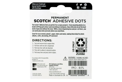 Scotch Adhesive Dots, Medium, 0.3 inches, 300 Dots/Pack, Easy Dispensing, Permanent, Photo-Safe, 1-Pack