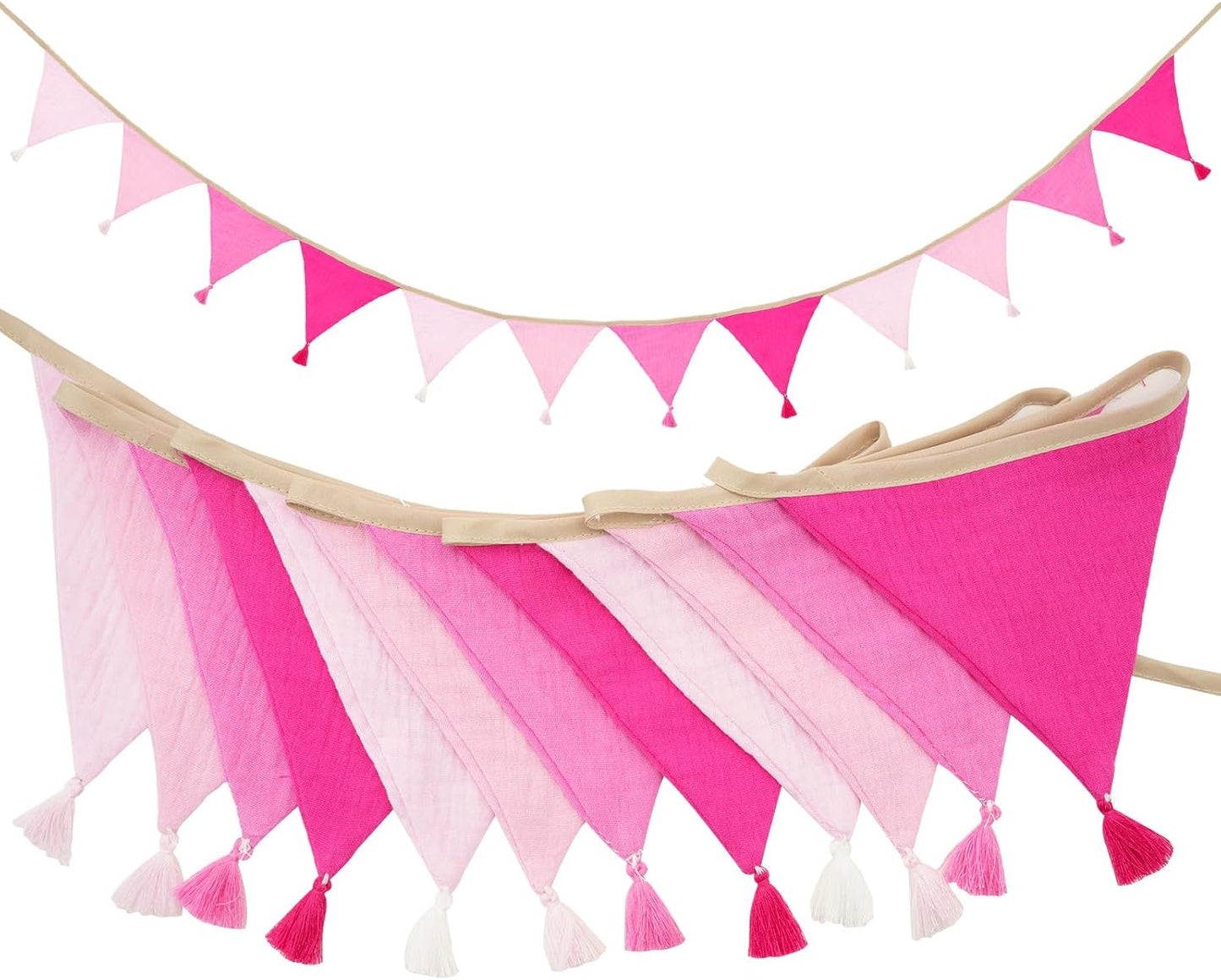 G2PLUS Cotton Fabric Bunting Banner, 9Ft Green Triangle Pennant Banner Flag, 12pcs Double-Sided Bunting Garland with Tassels for Birthday, Nursery, Baby Shower, Classroom Hanging Decor