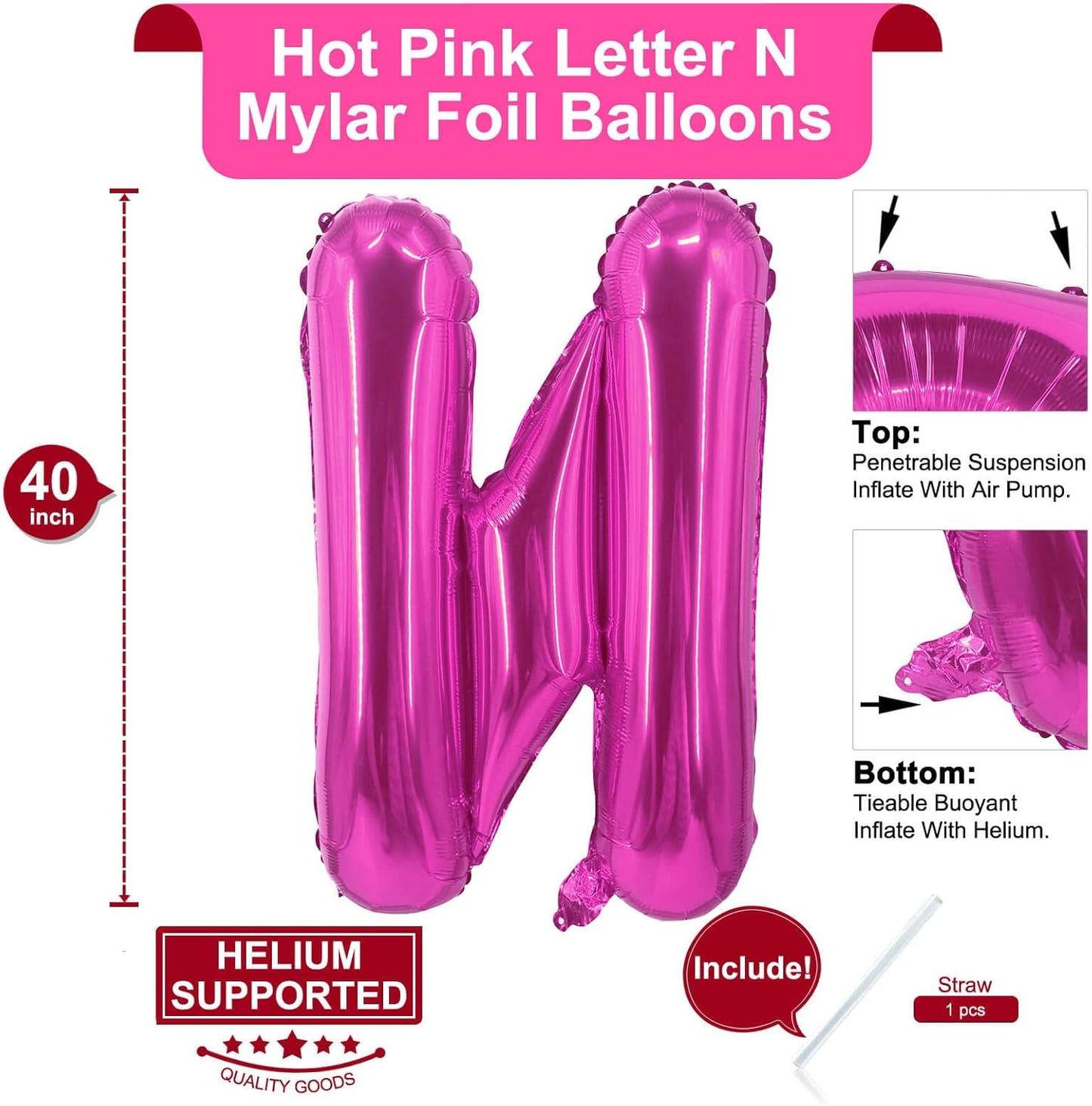 Lovoir 40 Inch Large Hot Pink Letter A Balloons Big Size Jumbo Mylar Foil Helium Balloon for Birthday Party Celebration Decorations Alphabet Hot Pink A