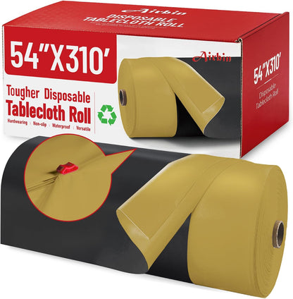 Plastic Table Cloth, 310 Ft X 54 in Disposable Tablecloth White Plastic Tablecloth with Any Cut Sliding Cutters Premium Table Cover Roll for Picnics, Parties, Birthdays, Weddings
