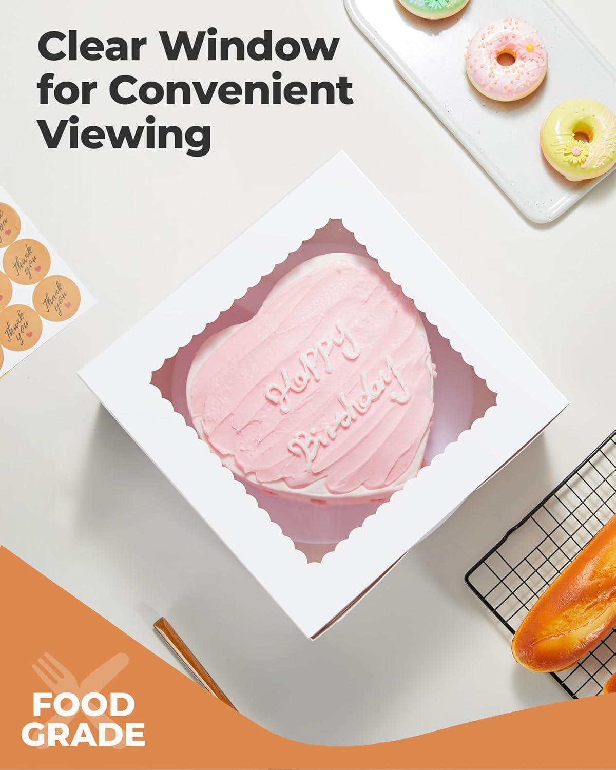 Kootek 15pcs Cake Boxes, 10x10x8 Inches Tall Cake Box with Window, White Bakery Boxes, Large Baking Boxes, Square Cardboard Cake Box for Multi-Layer Cakes, Cake Decorating Supplies for Gift Giving
