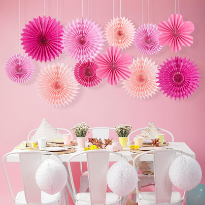 PAPER JAZZ Paper Flowers with Paper Fan Boho Hanging Decor Artificial Flowers Decorations for Wall Pink and Orange Party Decorations for Classroom, Beach Party, Summer Birthday Party Pack of 11.