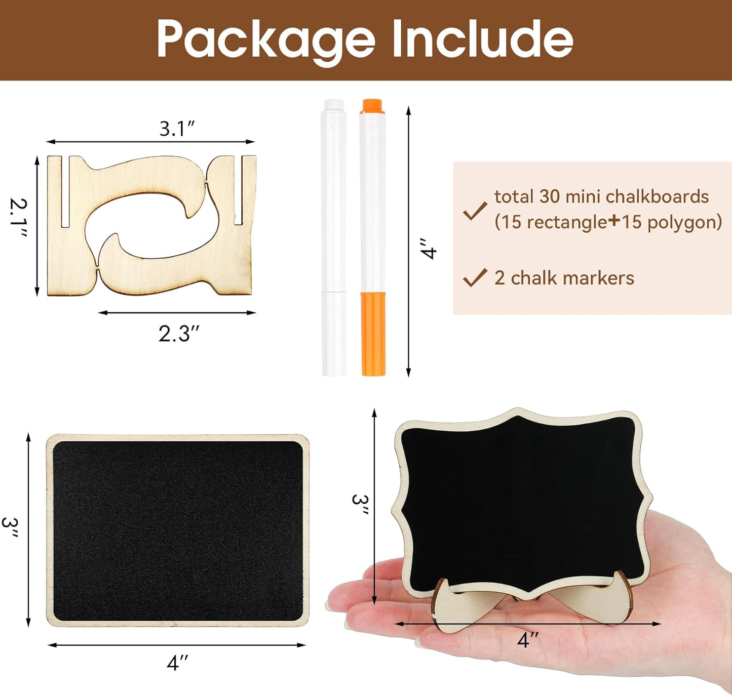 30 Pack Mini Chalkboard Signs, Food Labels for Party Buffet, Small Wooden Chalk Board Signs with Easel Stand & Markers, Reusable, Zero Residue Place Cards for Table Setting or Numbers, Outdoor Indoor