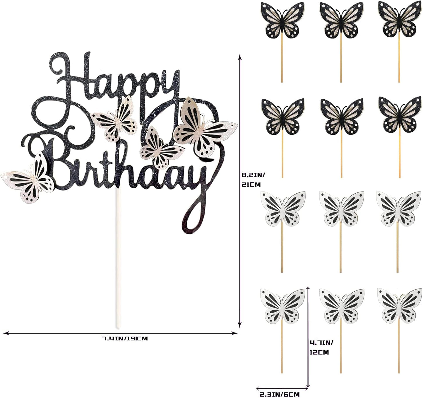 13-Pieces 3D Butterfly Cupcake Topper for Girls Women's Happy Birthday Cake Decorations Party Decorations(Pink)