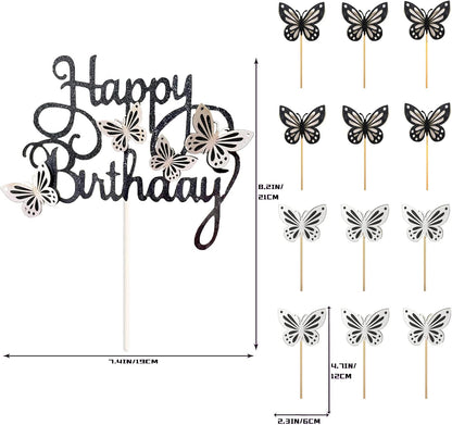 13-Pieces 3D Butterfly Cupcake Topper for Girls Women's Happy Birthday Cake Decorations Party Decorations(Pink)