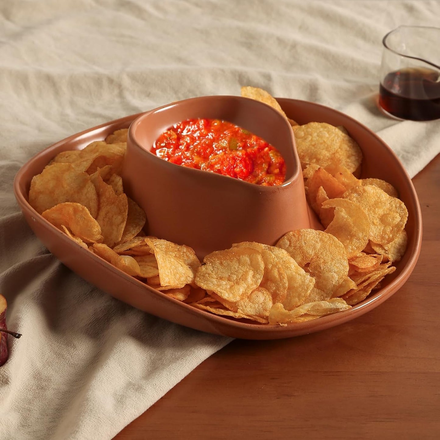 Chip and Dip Serving Set Bowl Cowboy Hat Chips and Salsa Serving Dish.10.6 x 11.6 x 3.5 in White
