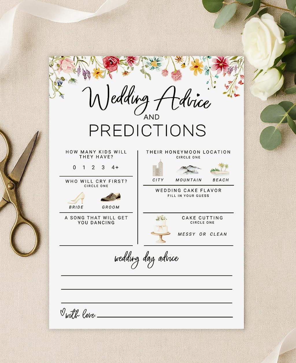 Printed Party Bridal Shower Game Set – 4 Fun Games and Activities for 30 Guests, Includes Bingo, He Said She Said, Bride & Groom Trivia, and Wedding Phrase Guessing Game, Love In Bloom Wildflower Design