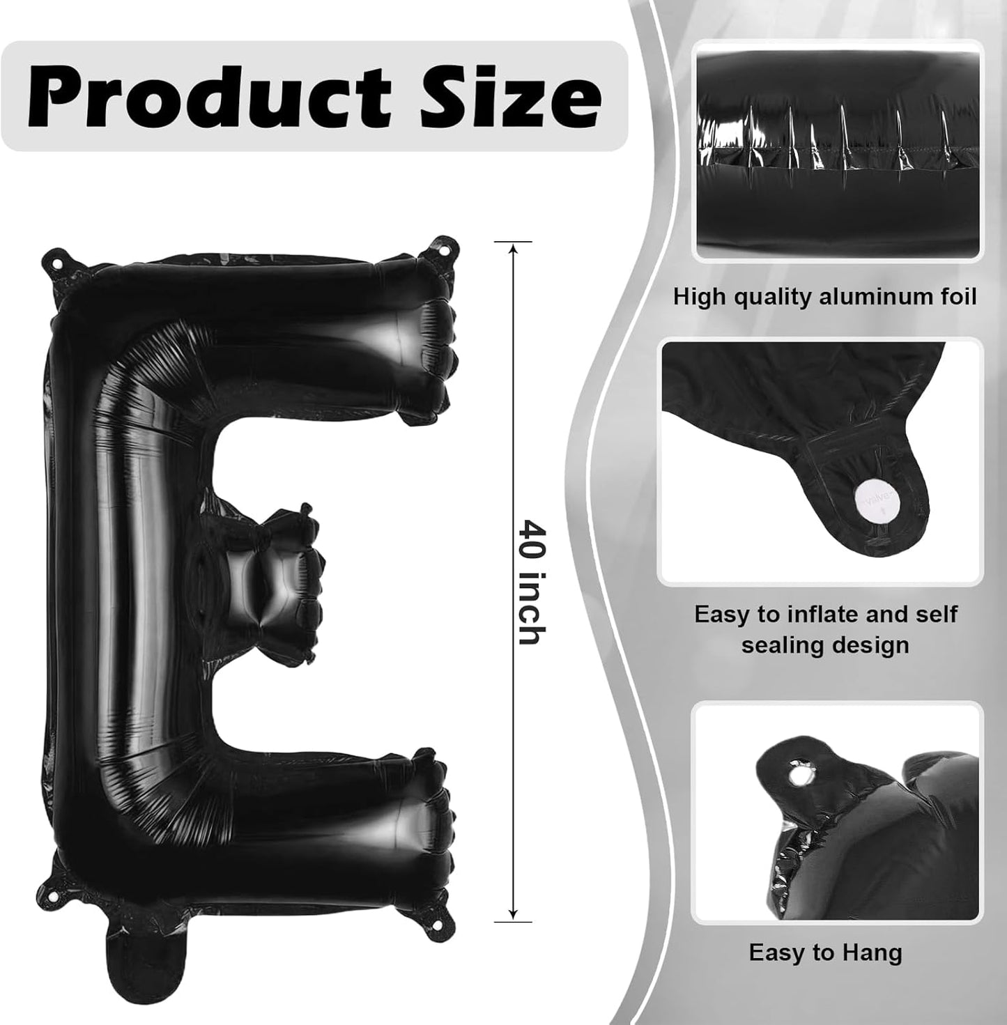 Black Letter A Balloons, 40 Inch Large Foil Letter Balloons, Custom Phrase Balloon for Birthday Party Wedding Anniversary Decoration (Black A)