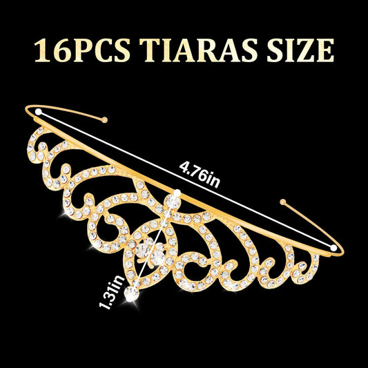 16 Pcs Tiaras Crowns Headbands for Women Girls Silver Princess Tiara Bulk Crown Tiaras Rapunzel Crown for Wedding Birthday Crystal Tiara for Prom, Bride, Pageant, Halloween