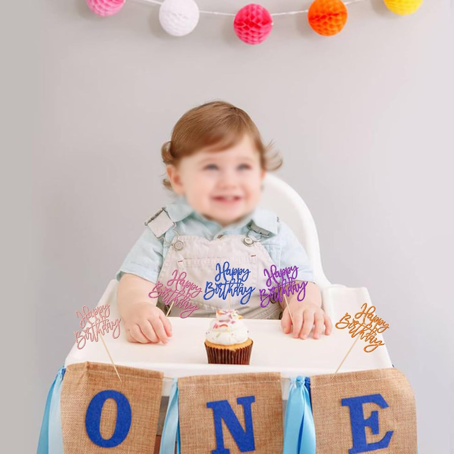 24 PCS Happy Birthday Cupcake Toppers Glitter Picks for Celebrating Anniversary Theme Party Cake Decorations Supplies Gold