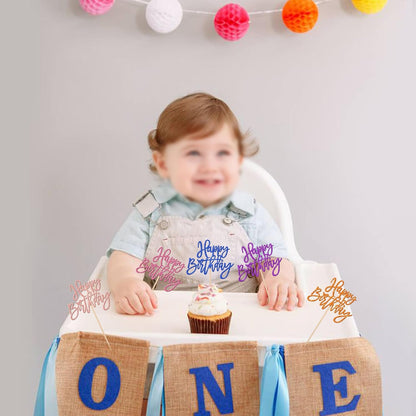 24 PCS Happy Birthday Cupcake Toppers Glitter Picks for Celebrating Anniversary Theme Party Cake Decorations Supplies Gold