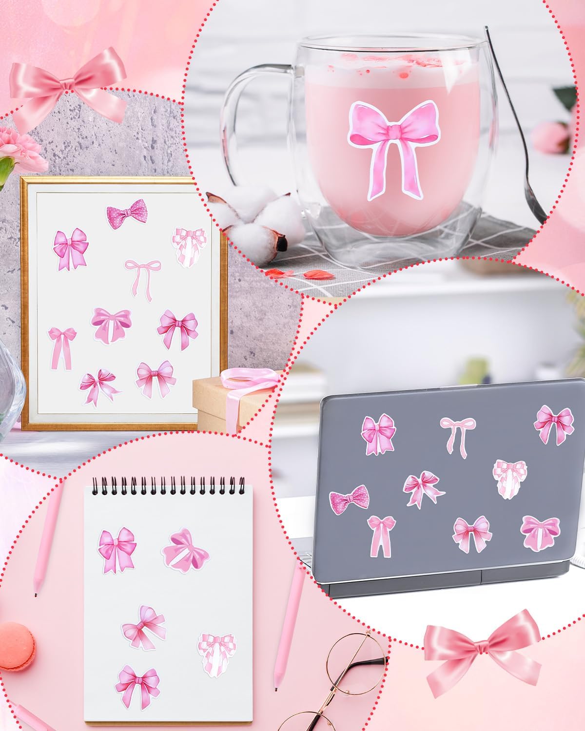 123 Pieces Bow Party Favors Coquette Pink Bow Spiral Notebook Cute Journal Ballpoint Pens Bow Stickers Set Pink Office Supplies for Bow Themed Birthday Party Supplies School Stationery Supply