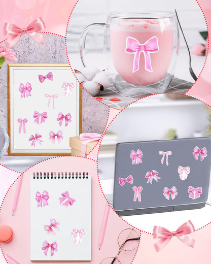 123 Pieces Bow Party Favors Coquette Pink Bow Spiral Notebook Cute Journal Ballpoint Pens Bow Stickers Set Pink Office Supplies for Bow Themed Birthday Party Supplies School Stationery Supply