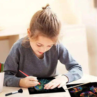 Georgie Porgy Scratch Paper Art Set for Kids Adults Magic Rainbow Scratchboards for DIY Arts and Crafts Kits Christmas Birthday Gift with Scratching Tools Kit (A4-Noctilucent Whale + Sea World)