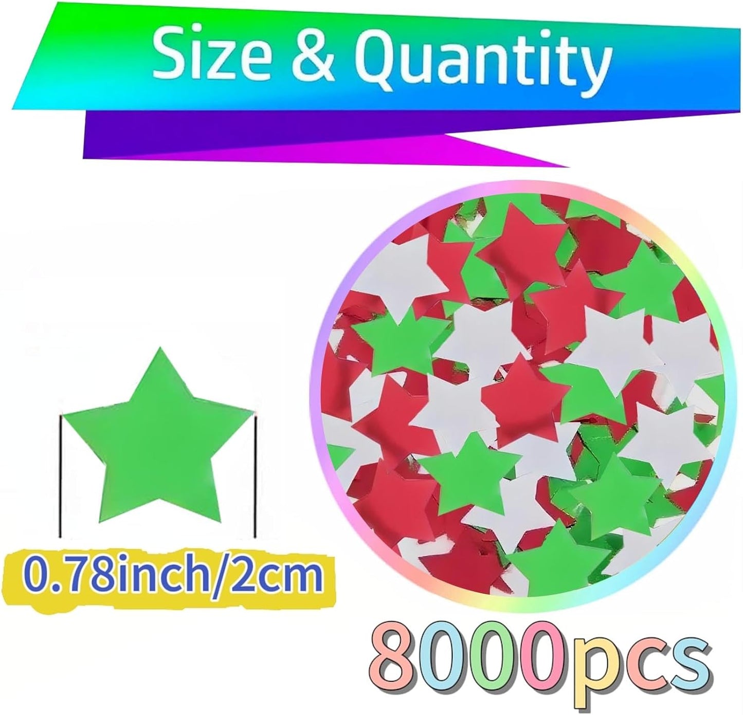 Rainbow Metallic Foil Star Confetti 0.78inch/2cm 8000PCS Table Confetti for Party Birthday Decoration or Filled Balloons