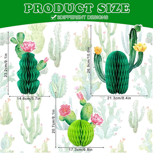 Whaline 6Pcs Cactus Honeycomb Table Centerpieces Pink Yellow Blooming Cactus Decorations for Hawaiian Luau Mexican Fiesta Cinco De Mayo Birthday Baby Shower Party Supplies, 3 Designs