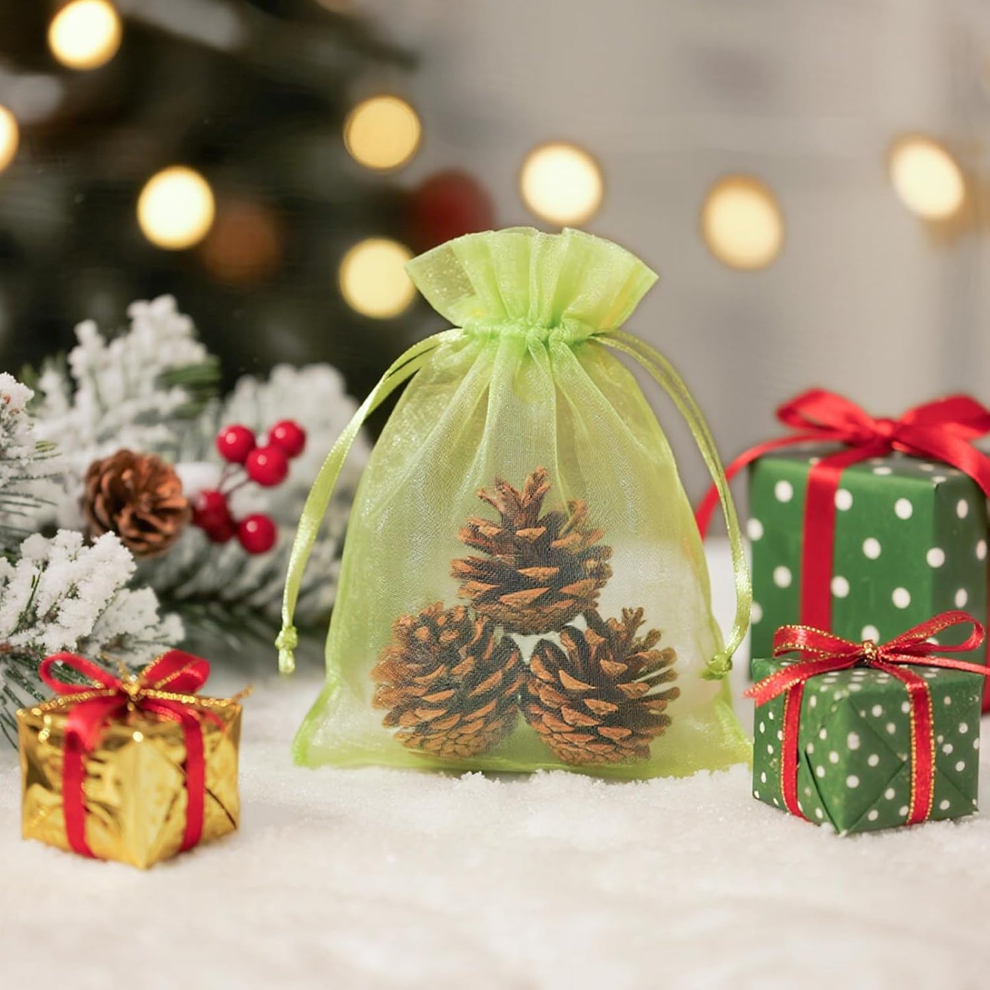joycraft 50Pcs Organza Bags, 2x3 inch Gift Favor Bags, White Wedding Favor Bags, Jewelry Pouches with Drawstring, Mesh Bags Drawstring for Jewelry, Festival, Makeup, Candy, Desserts