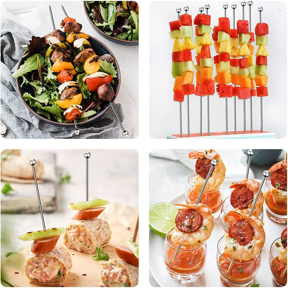 15PCS Cocktail Picks for Drinks, Stainless Steel Cocktail Toothpicks, Reusable Cocktail Skewers, Garnish Picks Bloody Mary Skewers, Metal Martini Picks for Olives Appetizers Fruit (4.3 Inch)