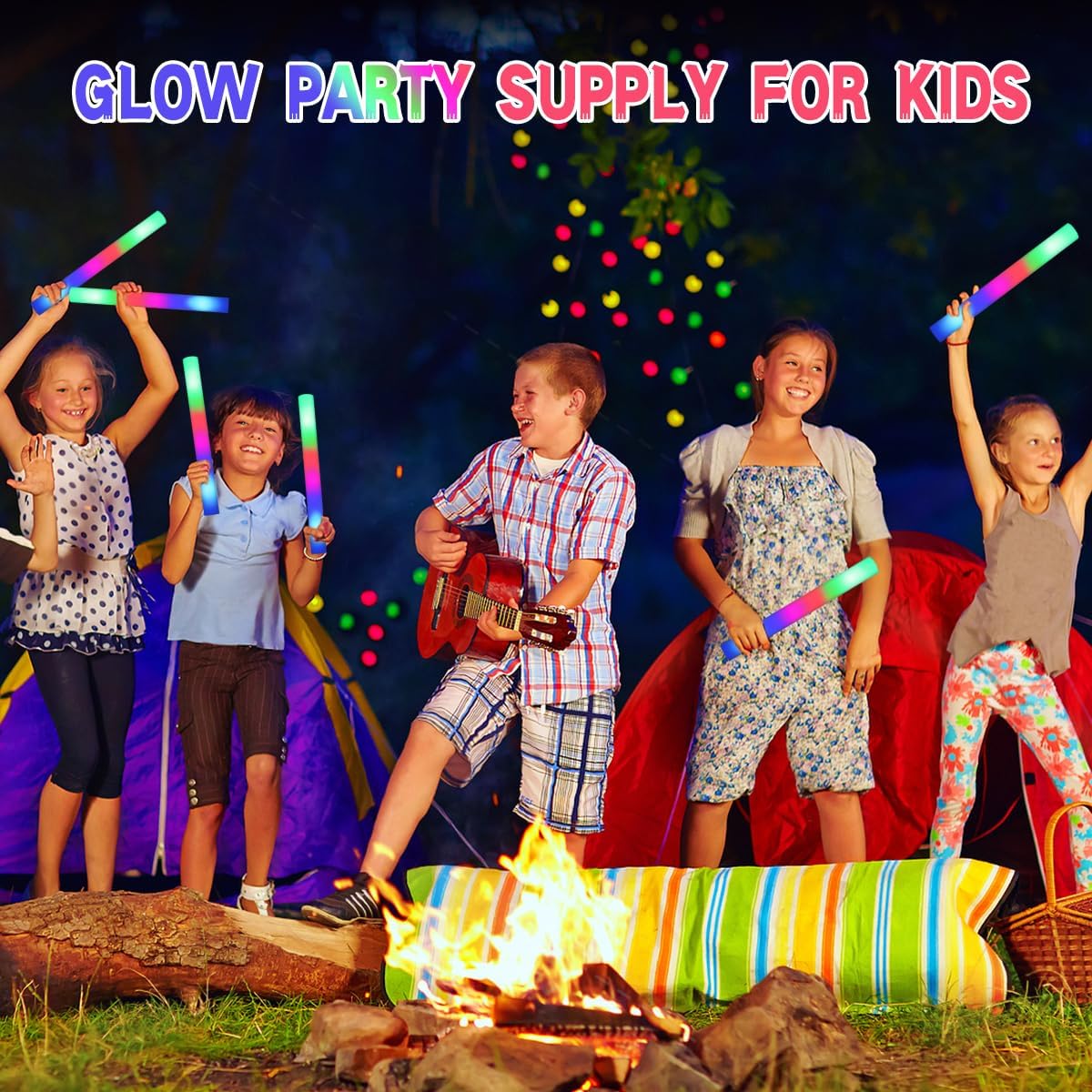 48 Foam Glow Sticks for Party Pack: Wedding Essentials Parties Supplies Bulk - 3Modes Colorful Flashing Led Light Up Dark Stick - Dance Floor Props for Birthday Carnival Raves Concert (48 PK / SET)