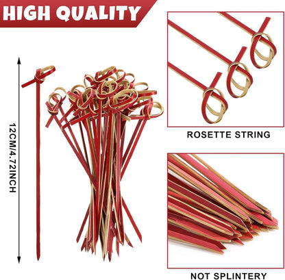 Meanplan 1000 Pcs Bamboo Cocktail Picks 4.72 Inch Bamboo Skewers Handmade Food Garnish Sticks with Looped Knot Fruit Toothpicks for Drinks Appetizer Cocktail Themed Party Snack(Green)